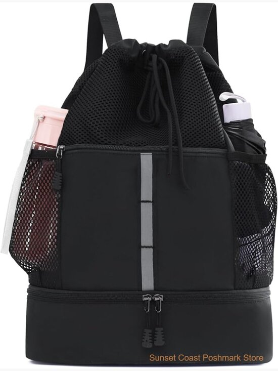 Waterproof Gym Drawstring Backpack with Shoes Compartment Wet Pockets main image 3